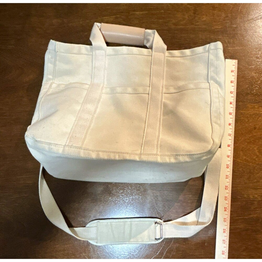 White Canvas Tote Handbag Adjustable Shoulder Strap Double Handles Inner Pockets